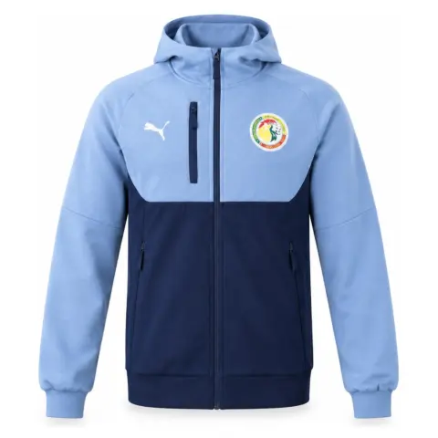 Senegal 2026 Full-Zip Hooded Jacket - Black and Light Blue
