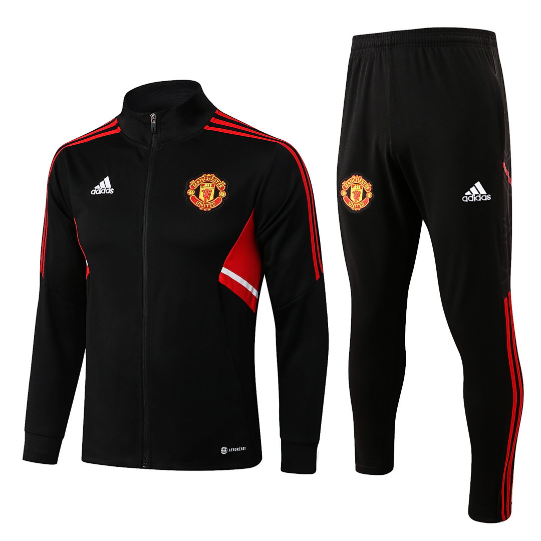 22/23 Manchester United Full-Zip Men's Training Kit High Collar Black Red Trim