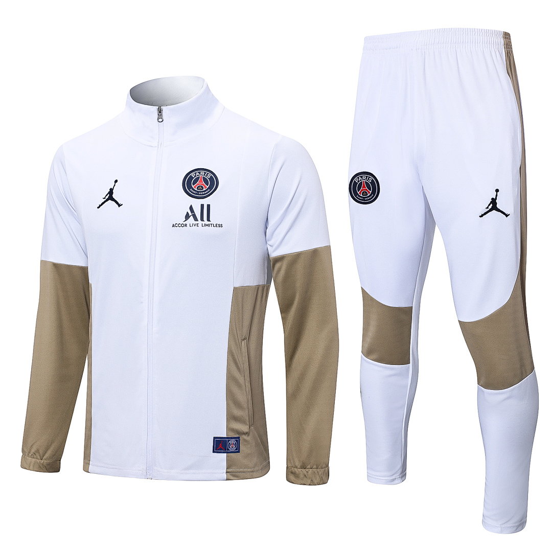 22/23 Jordan PSG Full-Zip Men's Training Kit White Khaki Sleeves