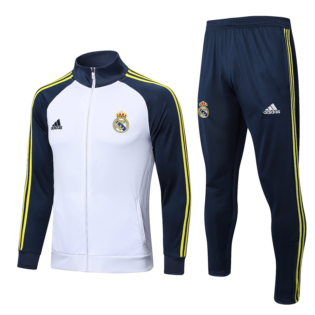 22/23 Real Madrid Full-Zip Men's Training Kit White Royal Blue Sleeves