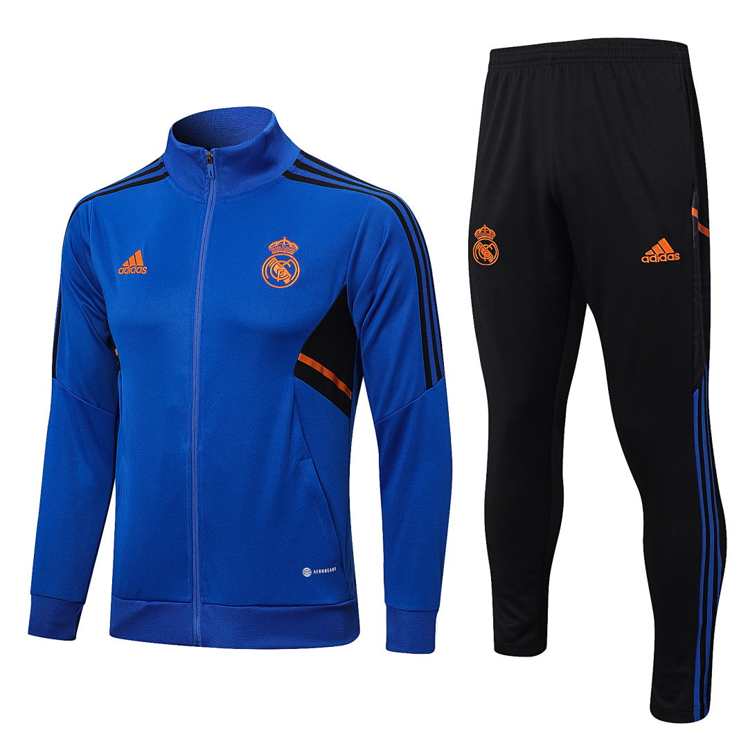 22/23 Real Madrid Full-Zip Men's Training Kit Royal Blue Black Trim