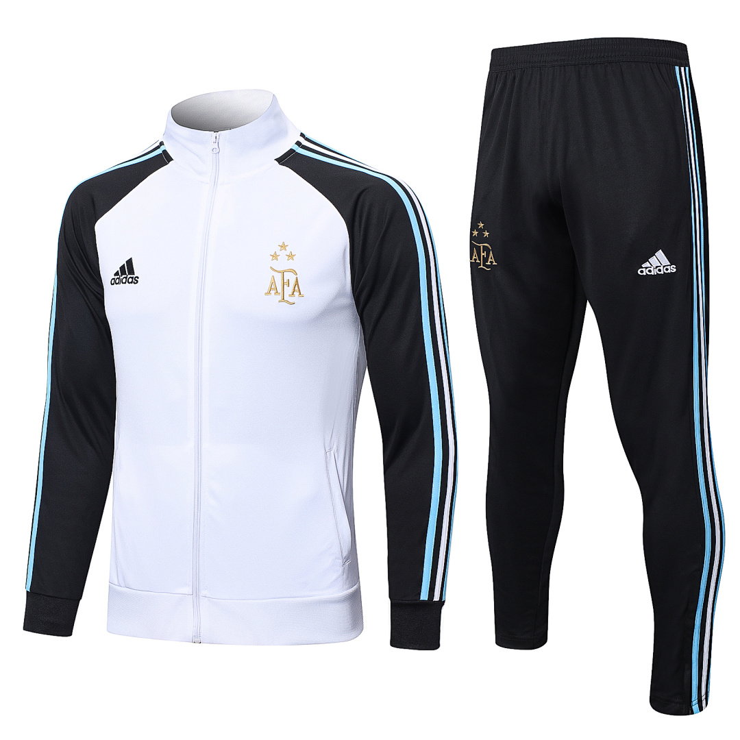 22/23 Argentina Full-Zip Men's Training Kit White Black Sleeves Three-Star