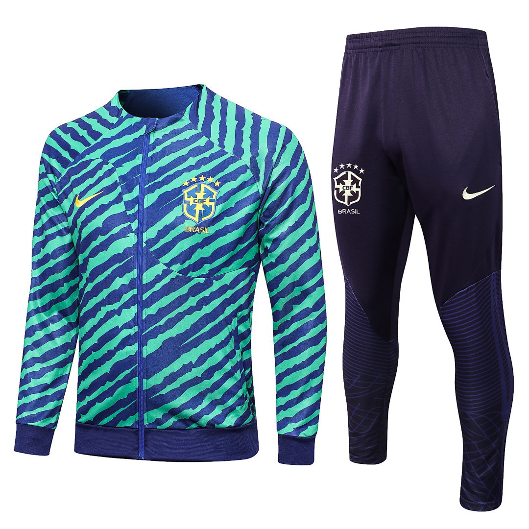 22/23 Brazil Full-Zip Men's Training Kit Green Allover Print