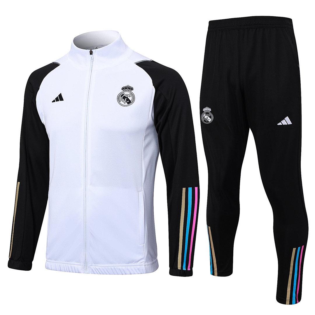 23/24 Real Madrid Full-Zip Men's Training Kit White Black Sleeves