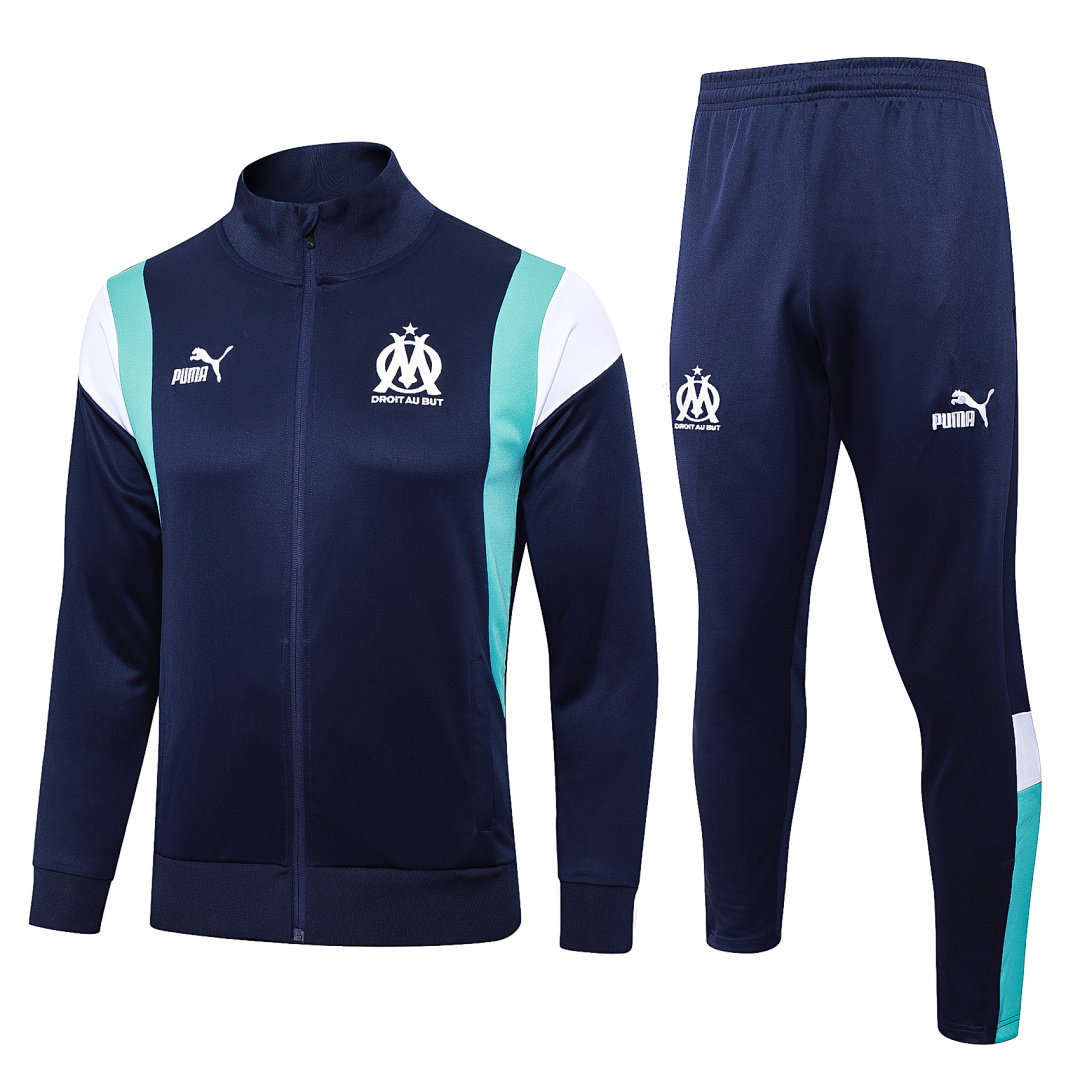 23/24 Olympique de Marseille Full-Zip Men's Training Kit Royal Blue Shoulder White Blue