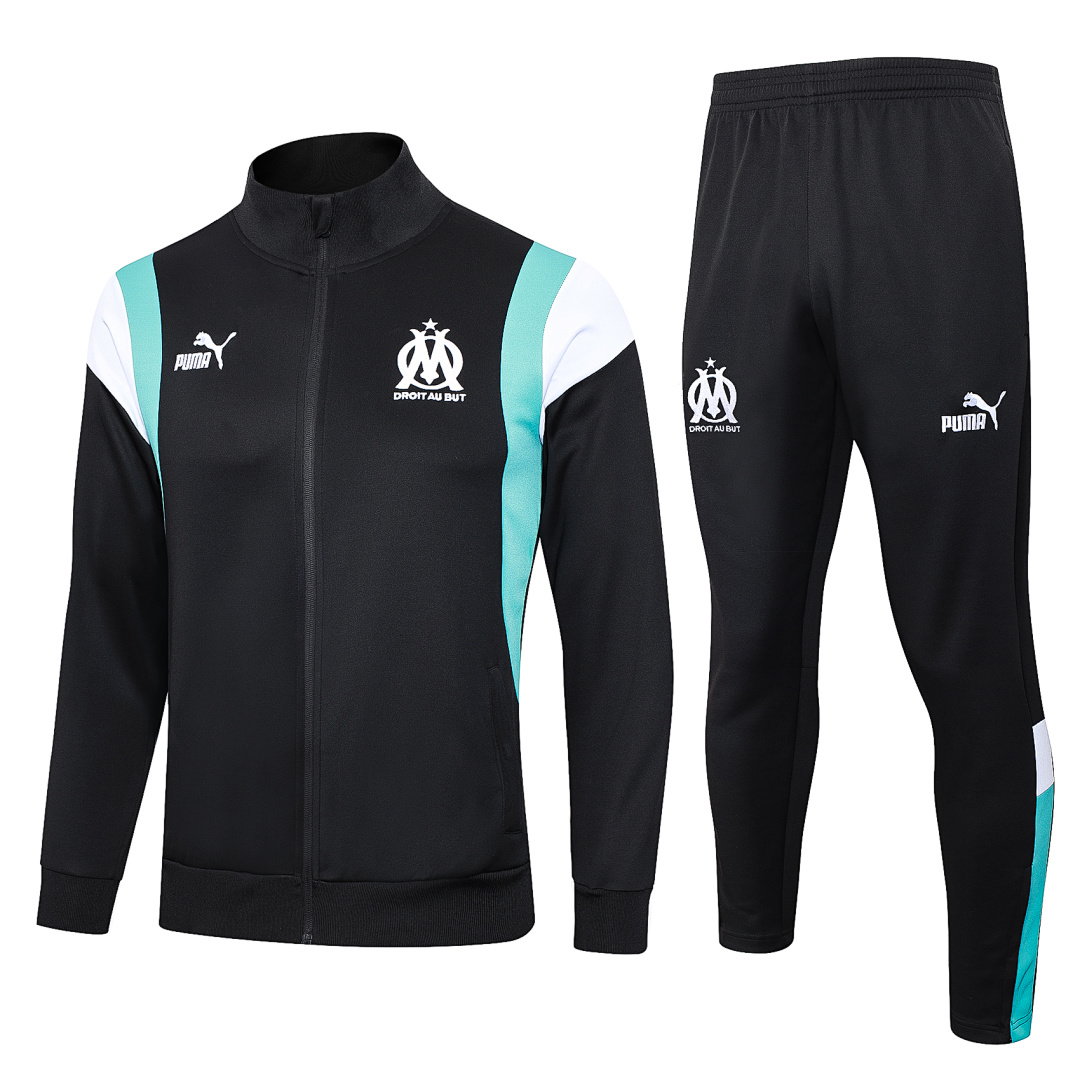 23/24 Olympique de Marseille Full-Zip Men's Training Kit Black Shoulder White Blue