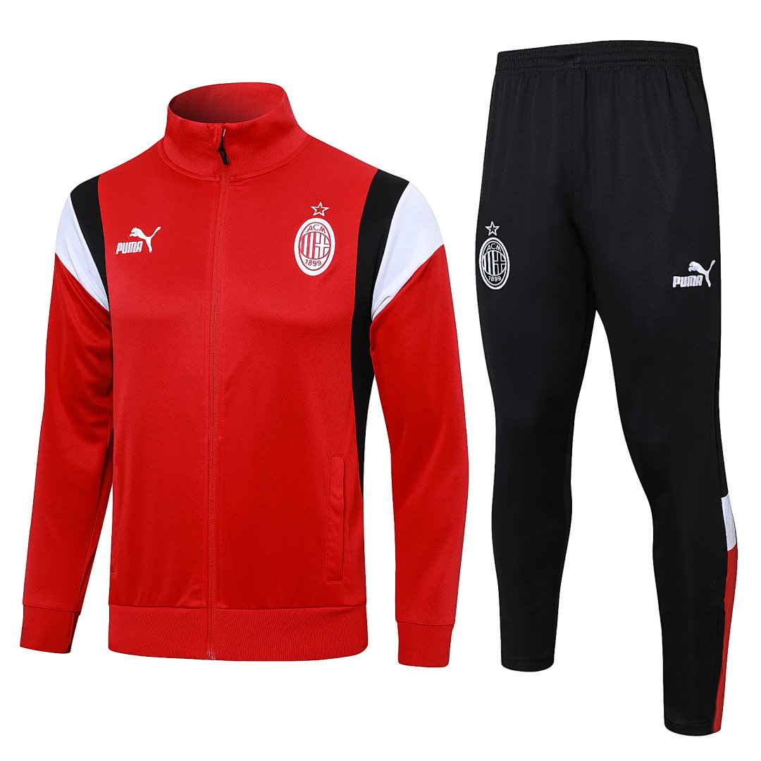 23/24 AC Milan Full-Zip Men's Training Kit Red Shoulder White Black