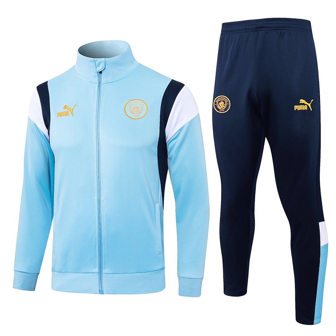 23/24 Manchester City Full-Zip Men's Training Kit Light Blue Gold Logo