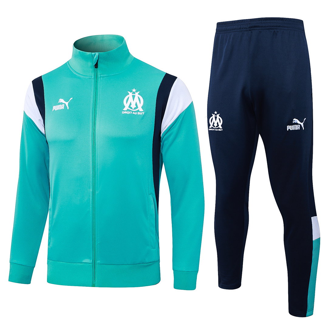 23/24 Olympique de Marseille Full-Zip Men's Training Kit Aqua Blue Shoulder White Royal Blue