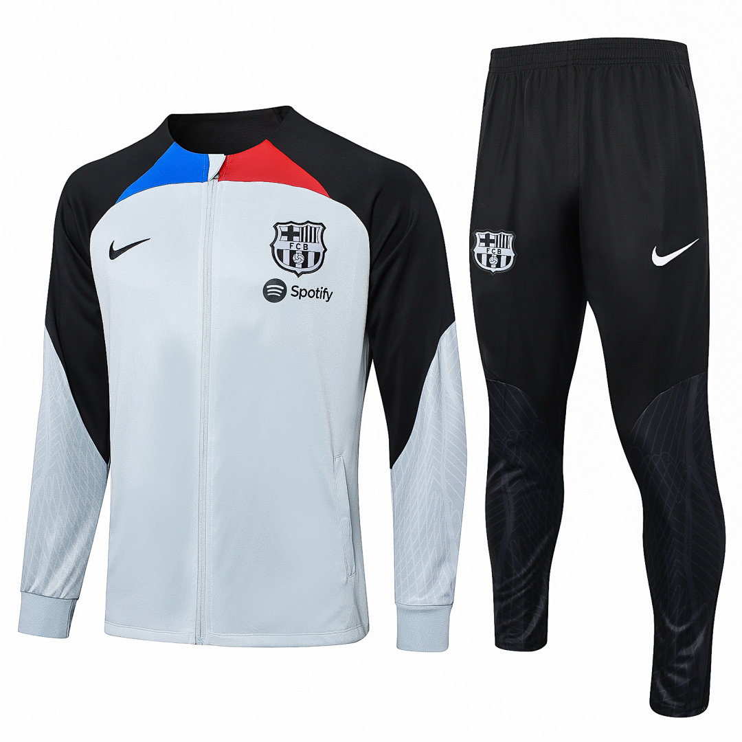 23/24 Barcelona Full-Zip Men's Training Kit Light Gray Collar Red Blue