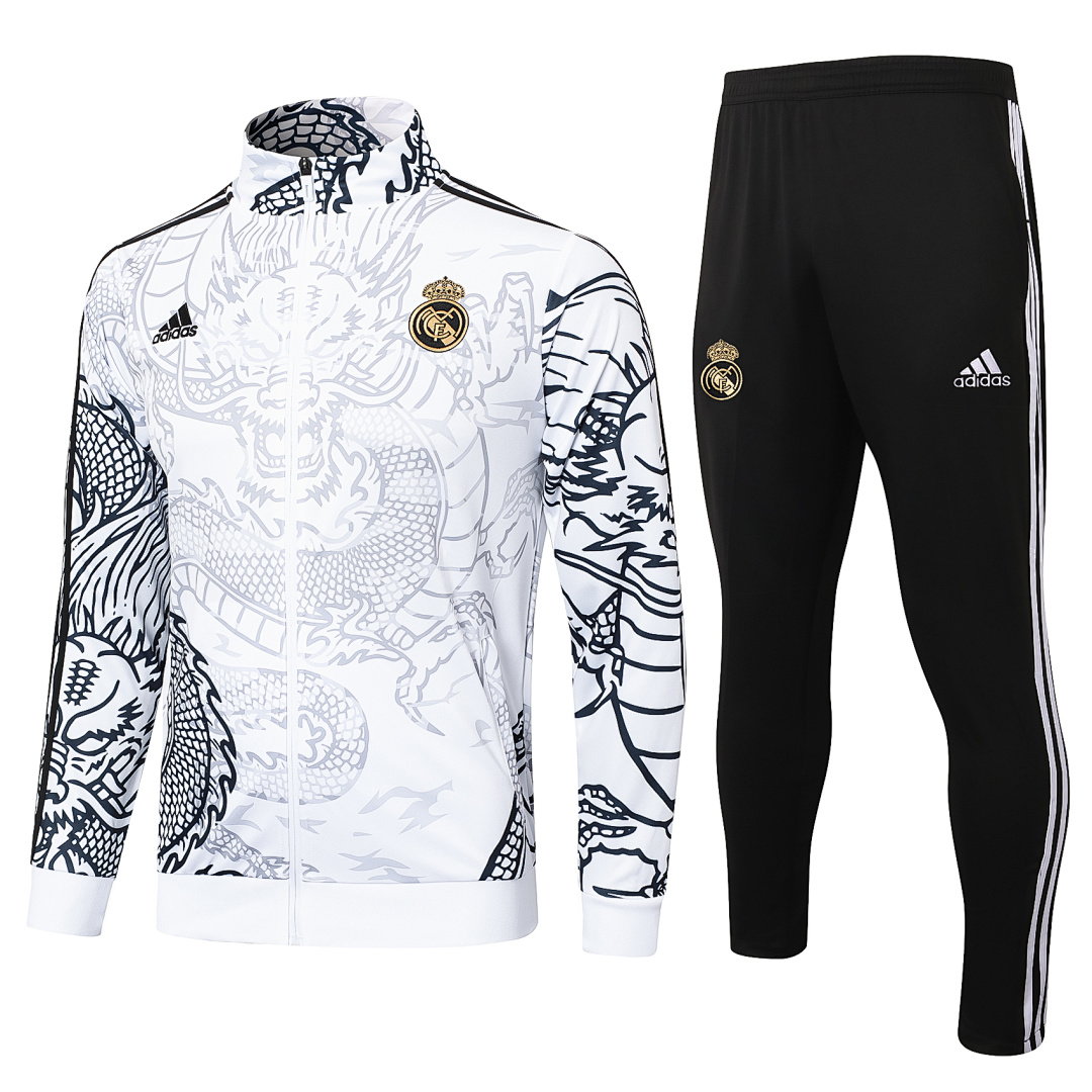 23/24 Real Madrid Full-Zip Men's Training Kit White Dragon Print