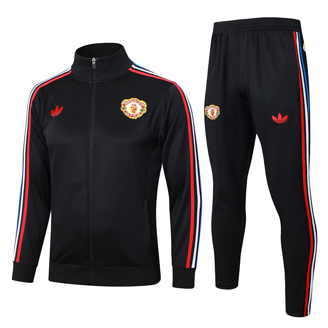 24/25 Manchester United Full-Zip Men's Training Kit Black Trefoil Logo