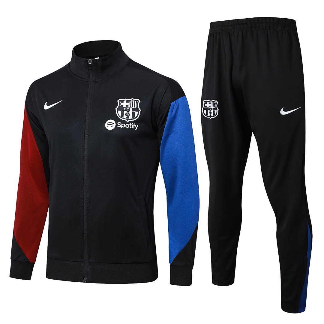 24/25 Barcelona Full-Zip Men's Training Kit Black White Club Badge
