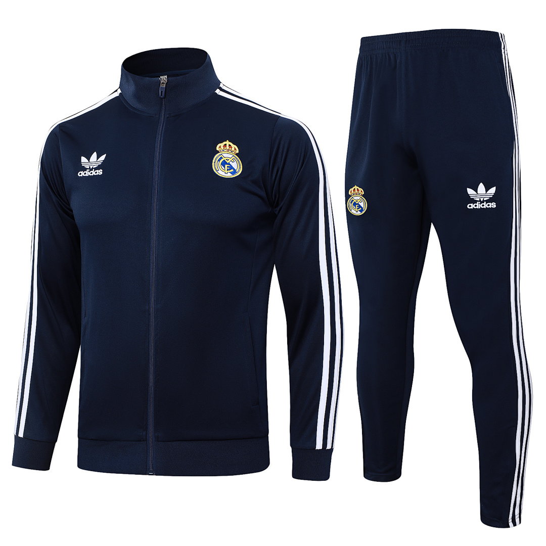 24/25 Real Madrid Full-Zip Men's Training Kit Royal Blue White Three Stripes