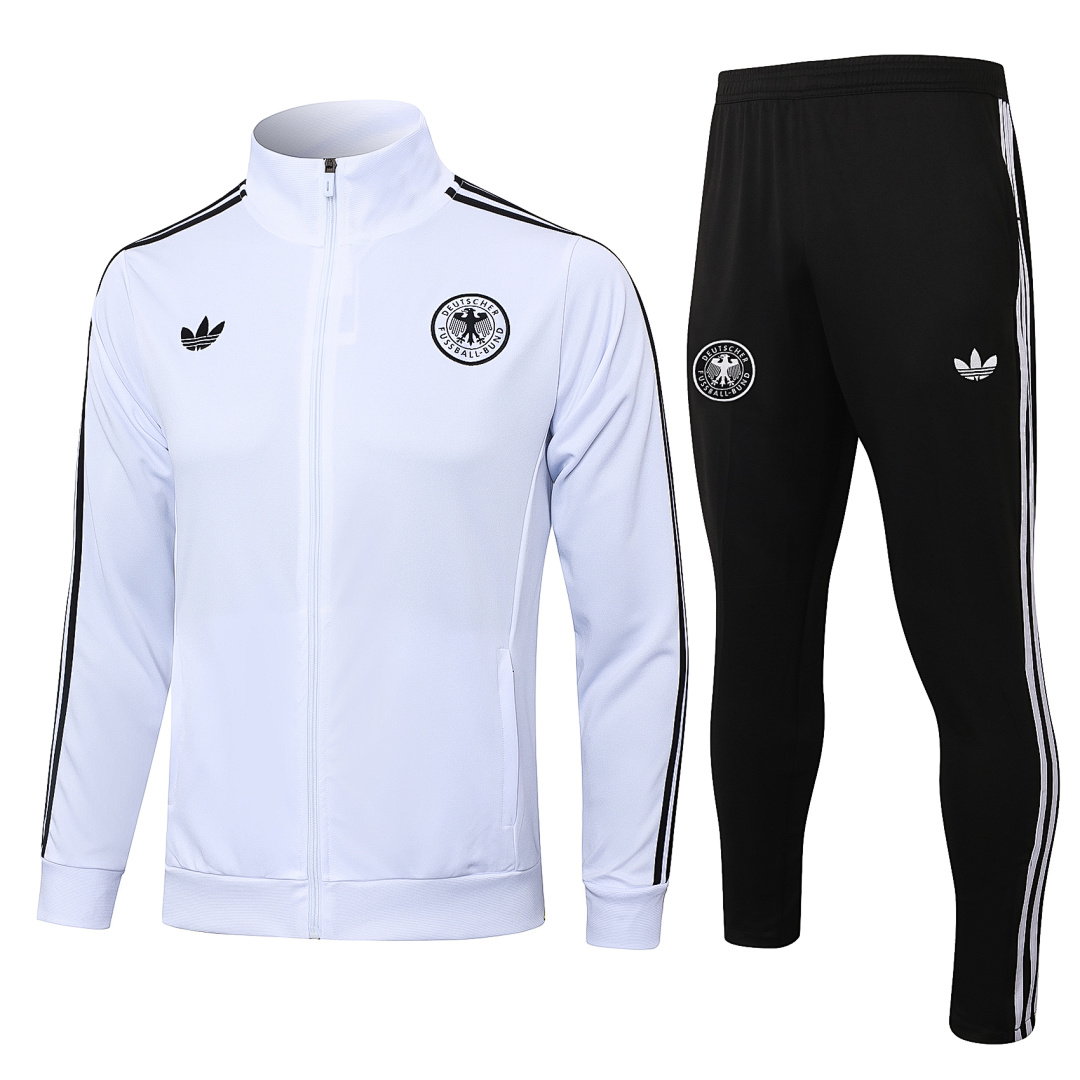 24/25 Germany Full-Zip Men's Training Kit White Black Three Stripes