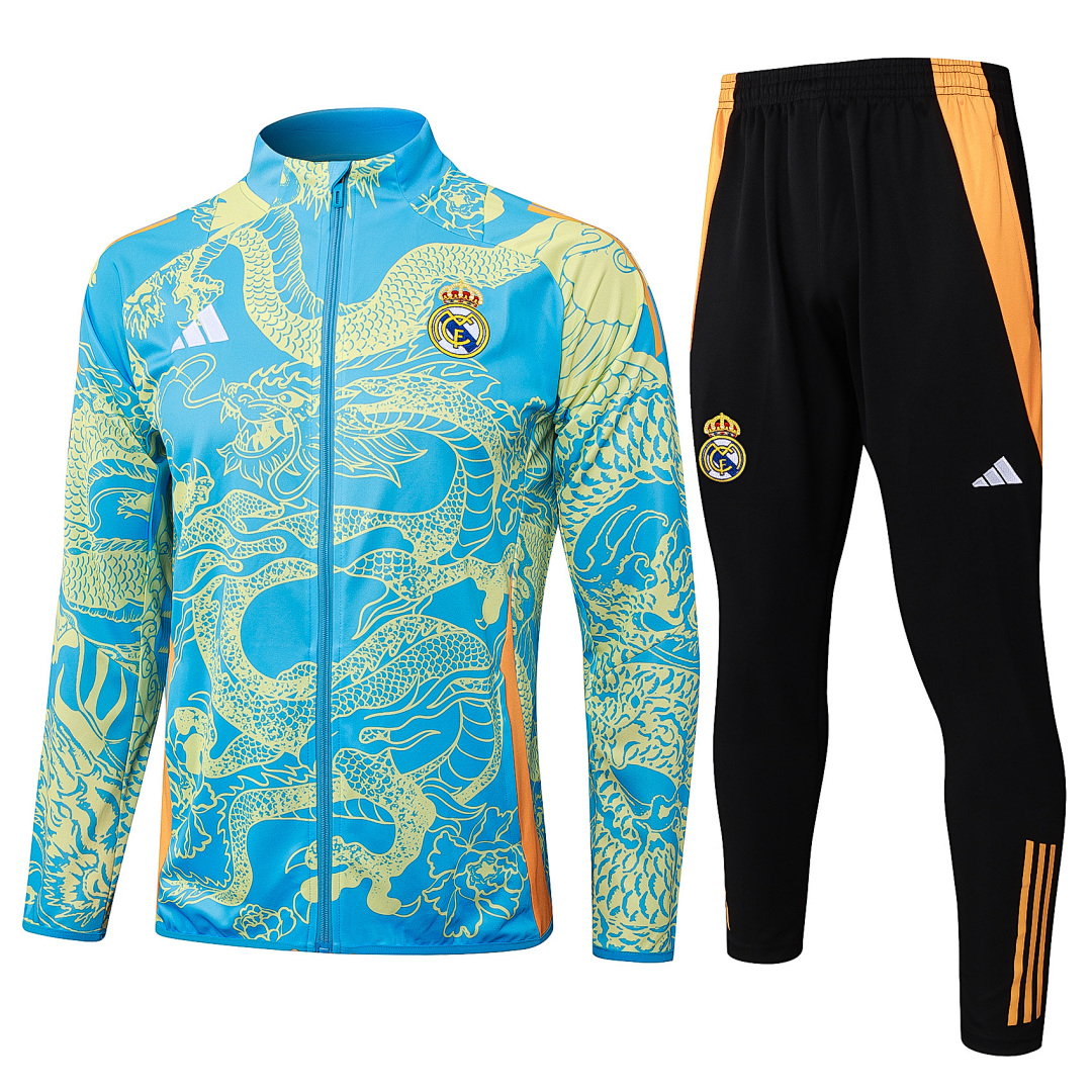 24/25 Real Madrid Full-Zip Men's Training Kit Light Blue Dragon Print