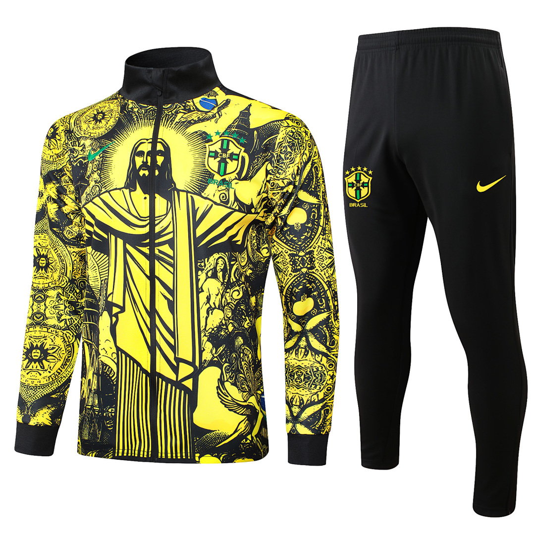 24/25 Brazil Full-Zip Men's Training Kit Yellow Print