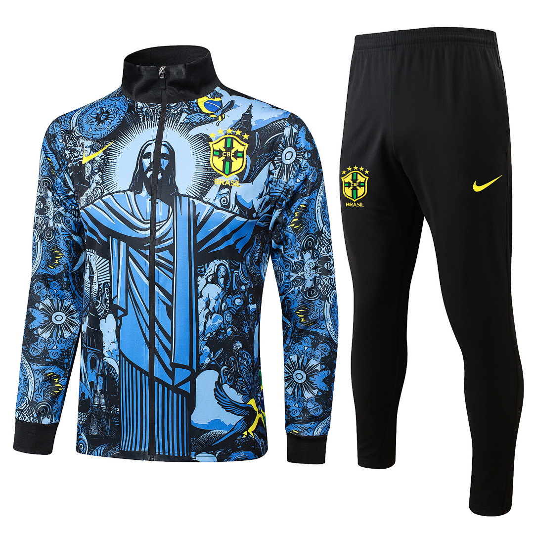 24/25 Brazil Full-Zip Men's Training Kit Gray Blue Print