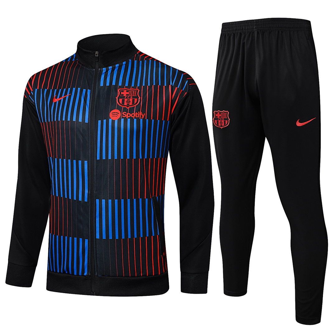 24/25 Barcelona Full-Zip Men's Training Kit Black Print Vertical Stripe