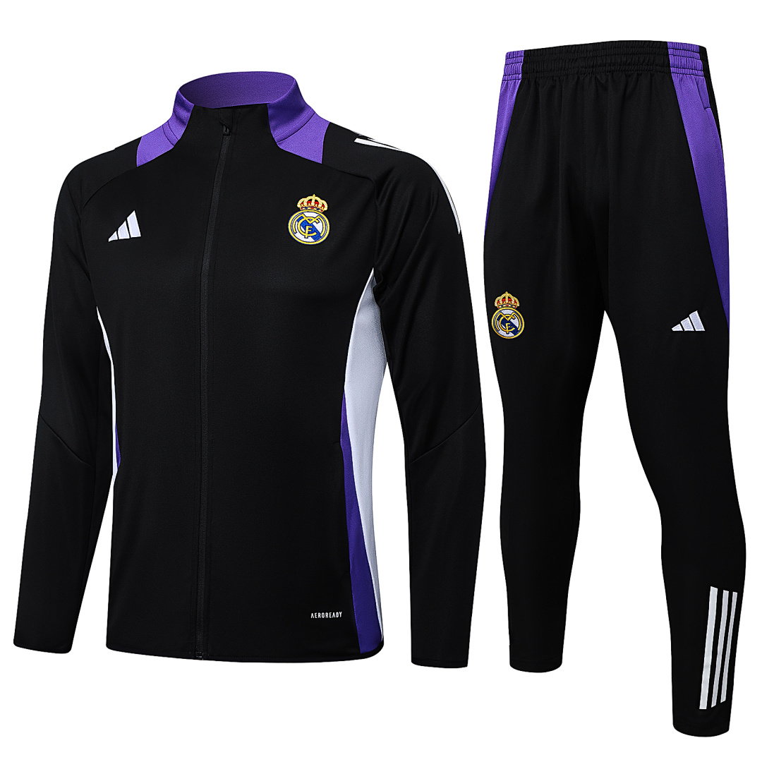 24/25 Real Madrid Full-Zip Men's Training Kit Black Purple Collar