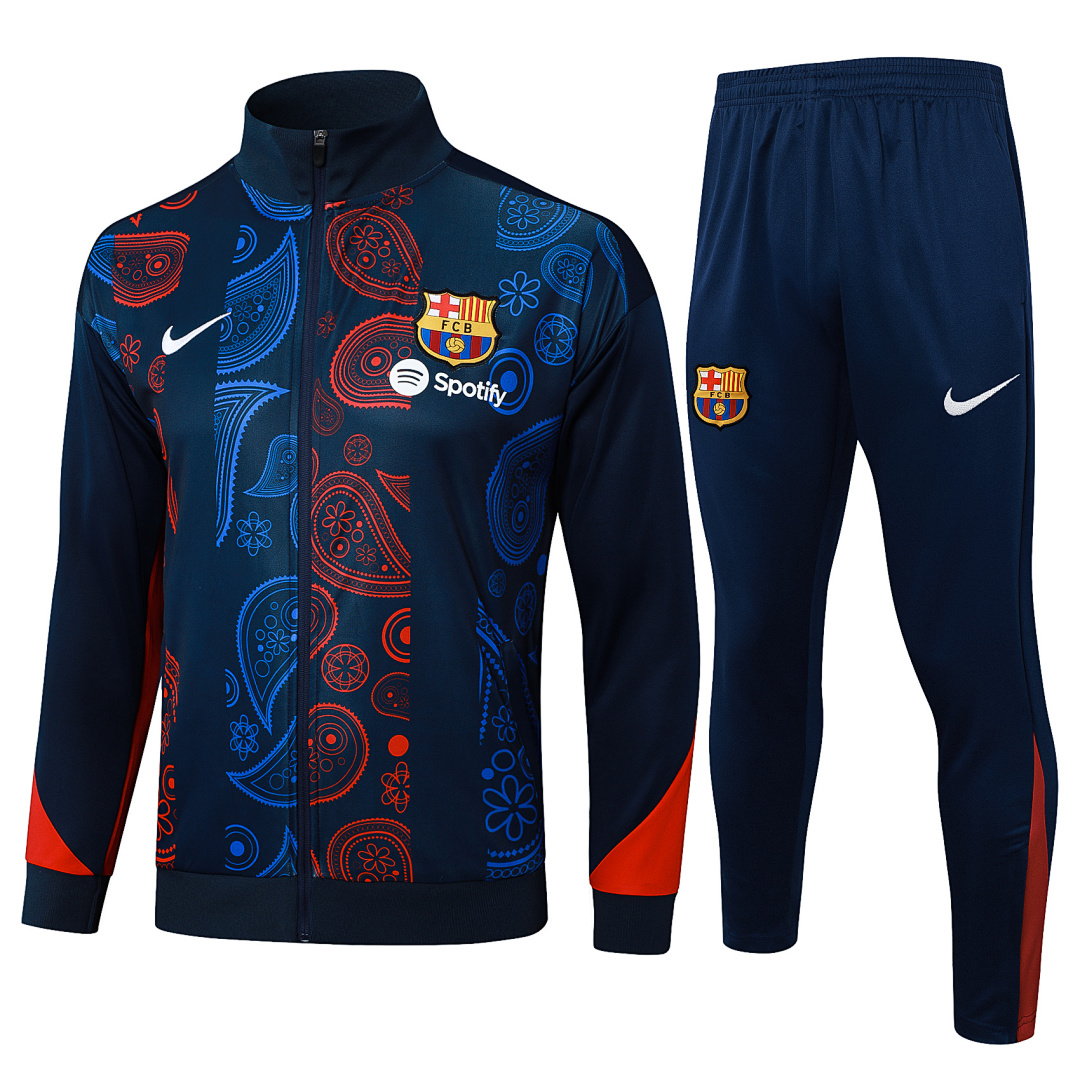 24/25 Barcelona Full-Zip Men's Training Kit Royal Blue Print Geometric Pattern