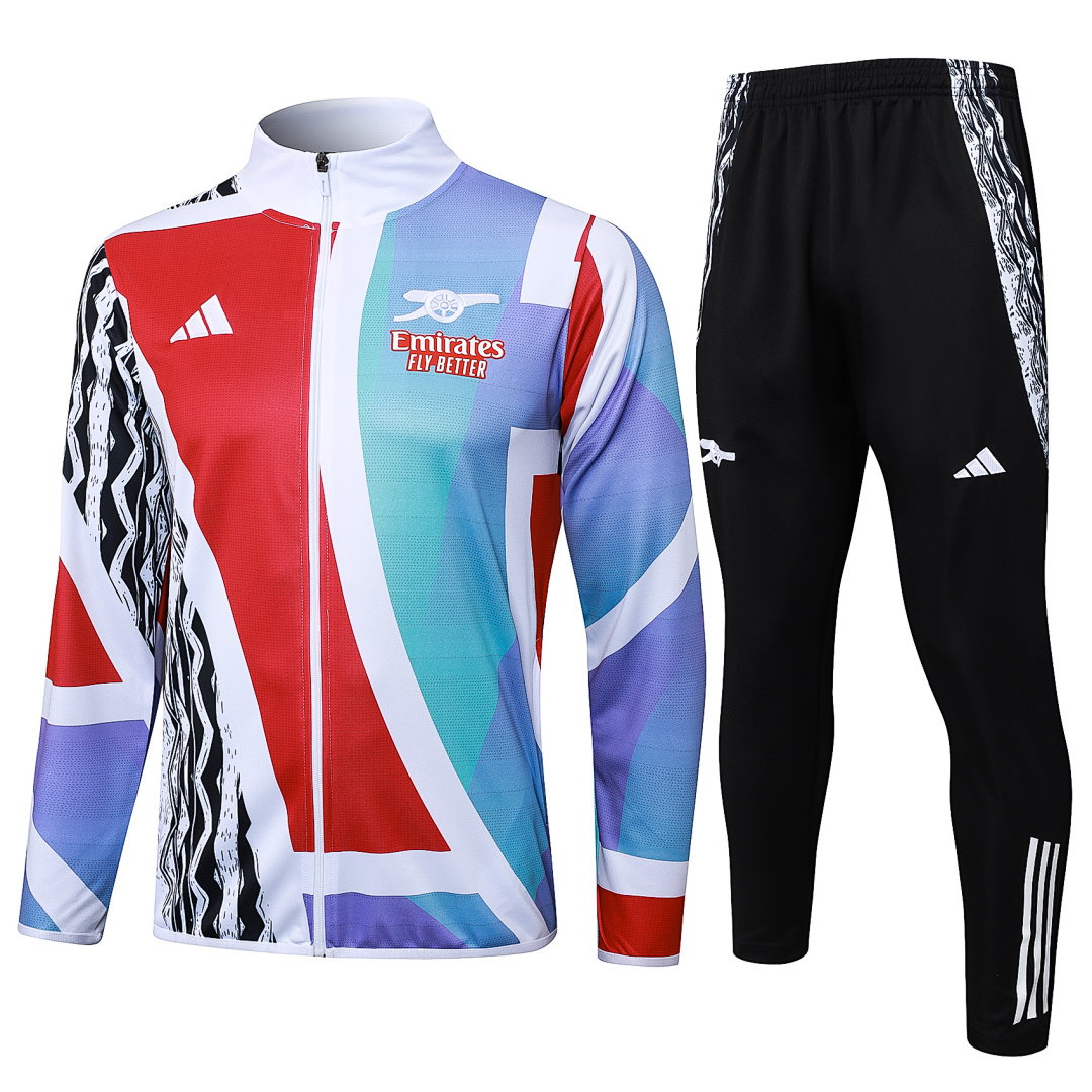 24/25 Arsenal Full-Zip Men's Training Kit Red White Green Print White Zipper