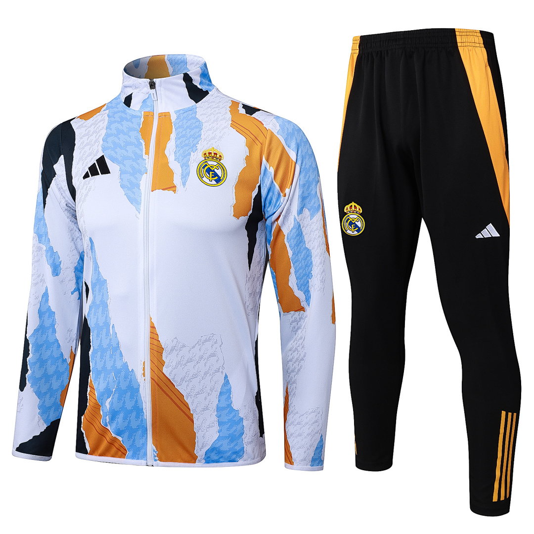 24/25 Real Madrid Full-Zip Men's Training Kit Blue White Yellow Print