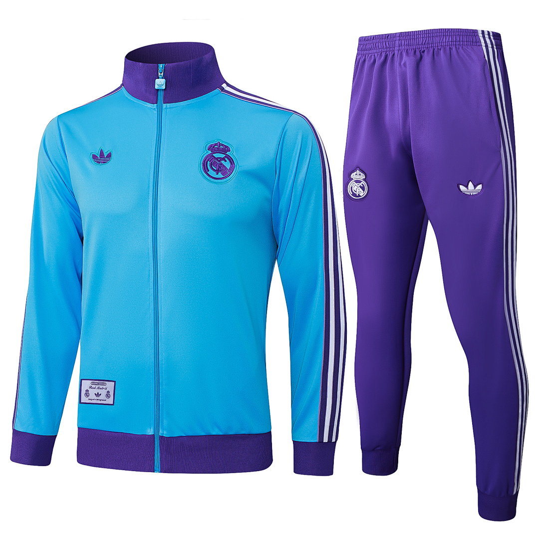25/26 Real Madrid Full-Zip Men's Training Kit Light Blue Retro