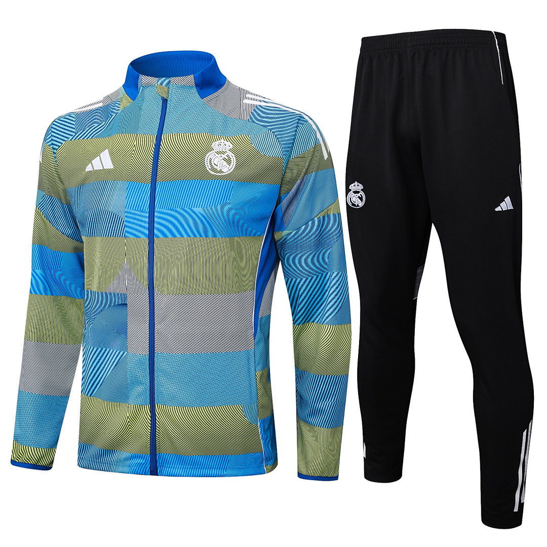 25/26 Real Madrid Full-Zip Men's Training Kit Blue Green Stripe Print