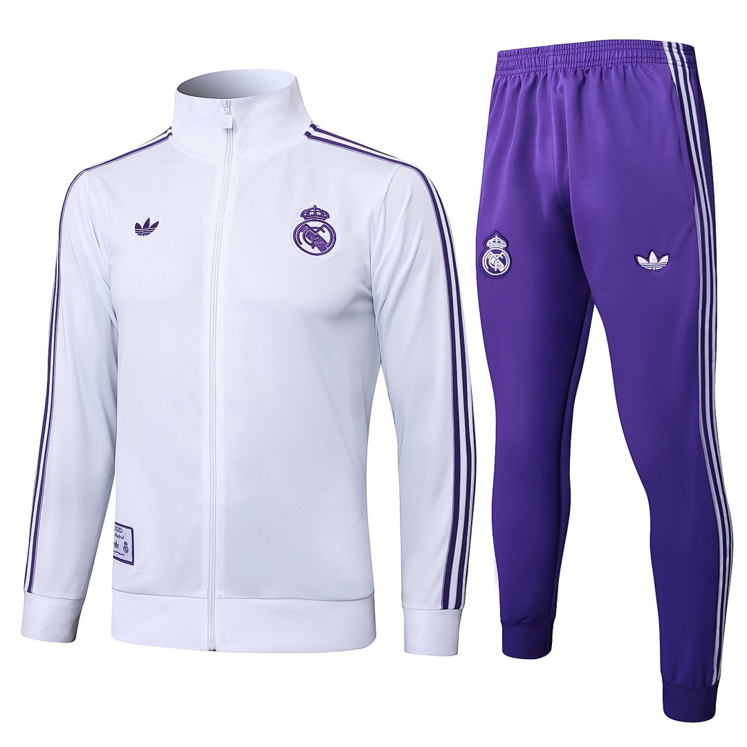 25/26 Real Madrid Full-Zip Men's Training Kit White Retro Collar