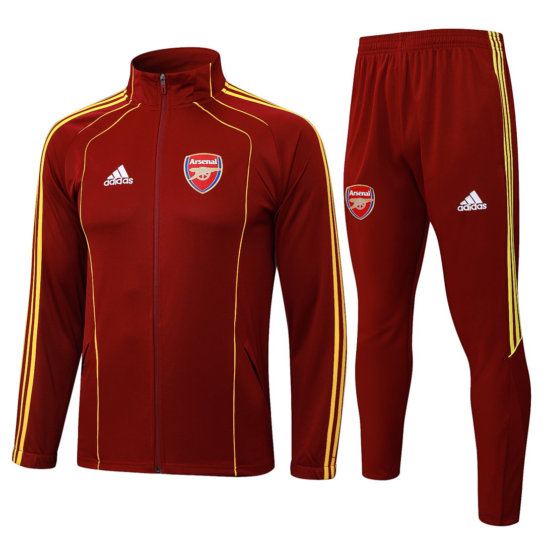 25/26 Arsenal Full-Zip Men's Training Kit Burgundy Retro Yellow Three Stripes