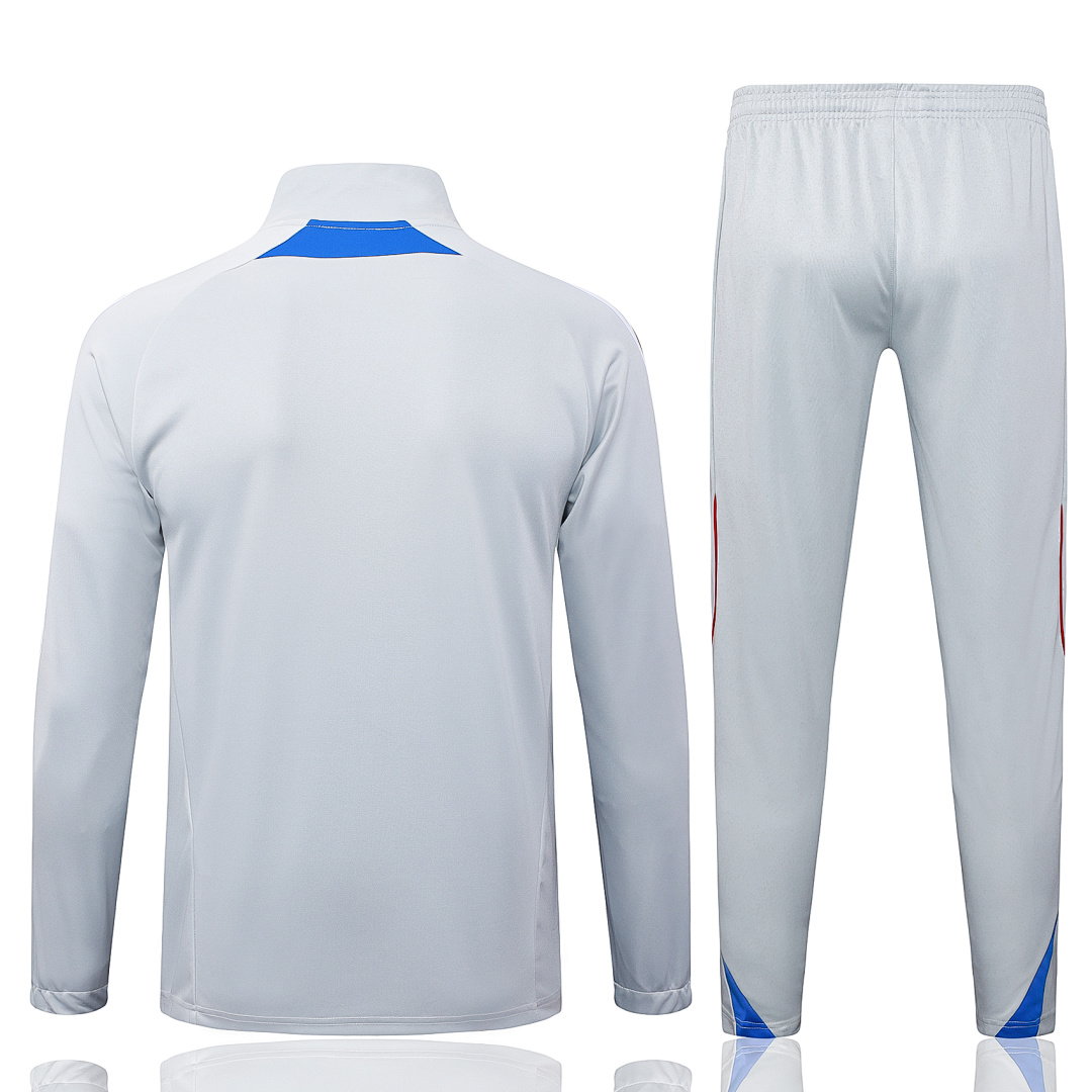 25/26 Bayern Munich Full-Zip Men's Training Kit Light Gray Retro Royal Blue Trim