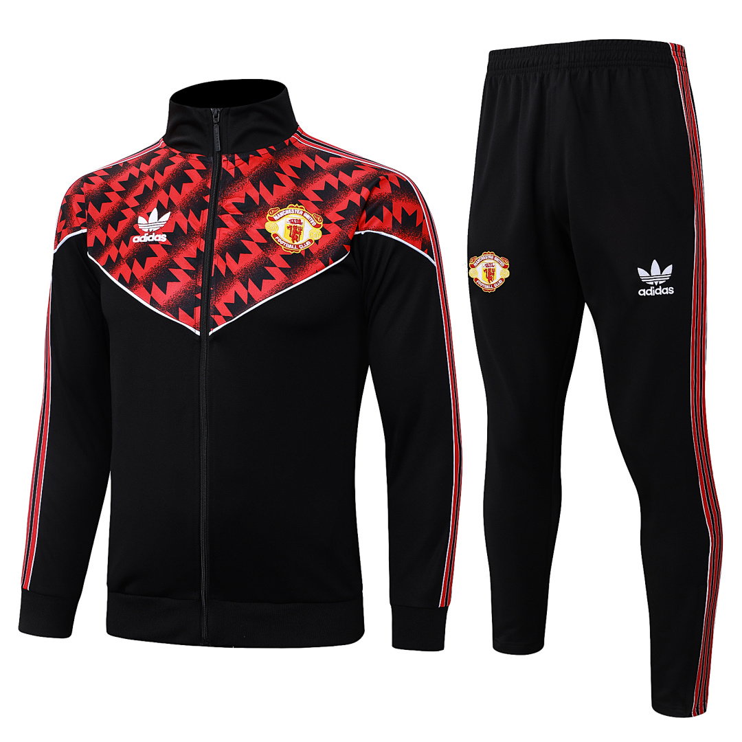 25/26 Manchester United Full-Zip Men's Training Kit Black Upper Red Print
