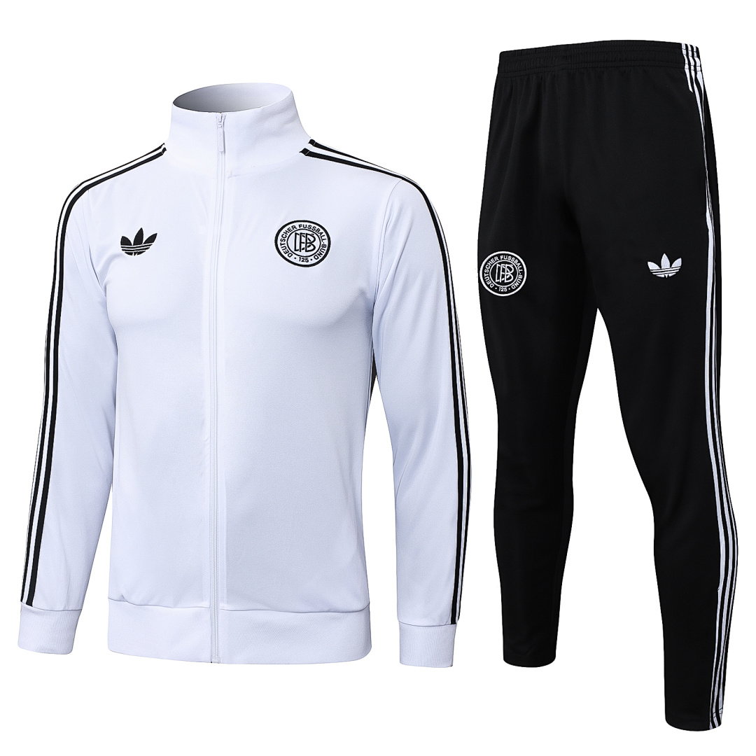25/26 Germany Full-Zip Men's Training Kit White 125th Anniversary Edition Black Three Stripes