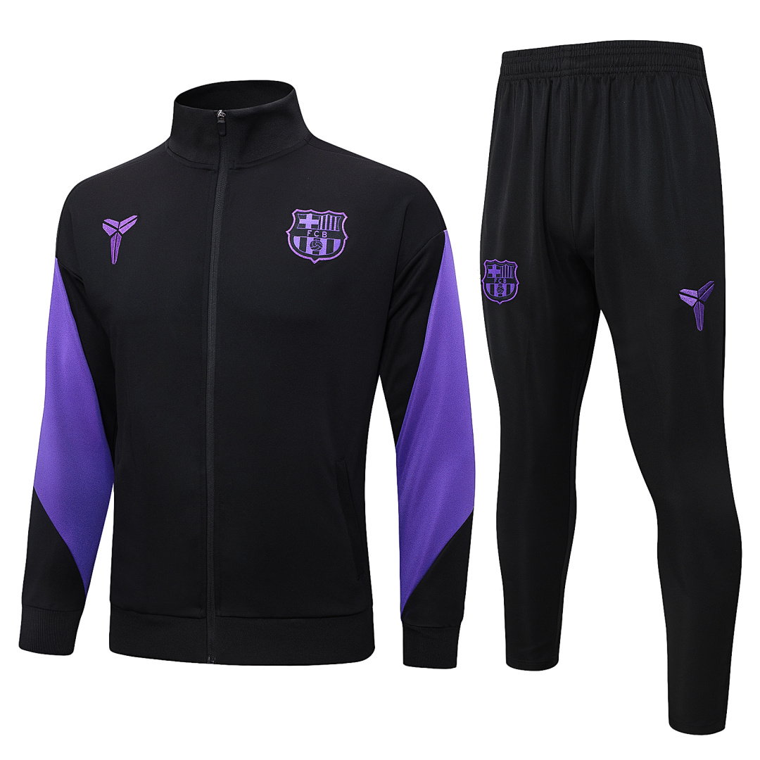 25/26 Barcelona Full-Zip Men's Training Kit Black Purple Sleeves