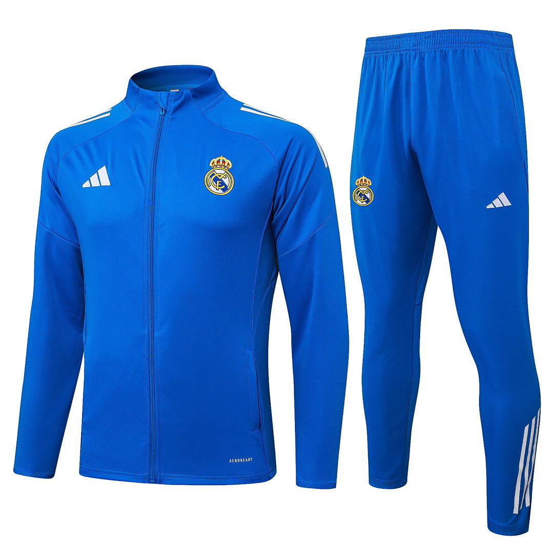 25/26 Real Madrid Full-Zip Men's Training Kit Aqua Blue White Three Stripes