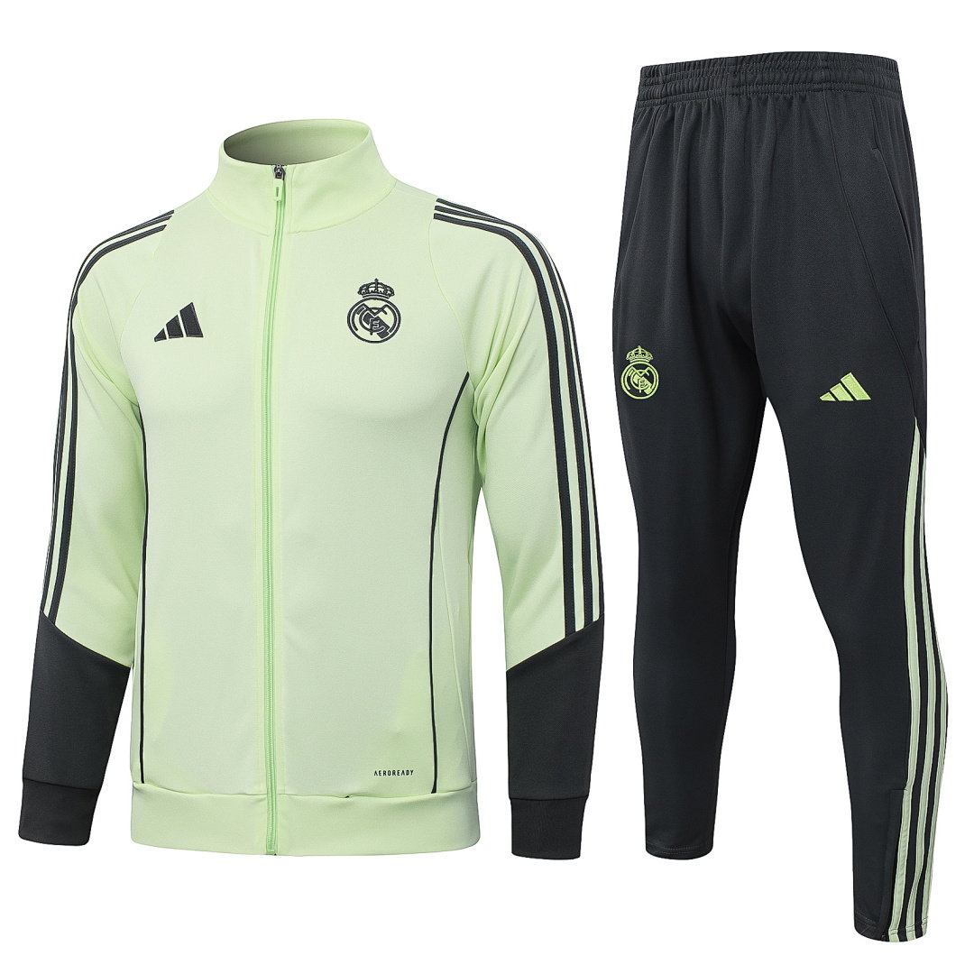25/26 Real Madrid Full-Zip Men's Training Kit Light Green Sleeves Gray Green