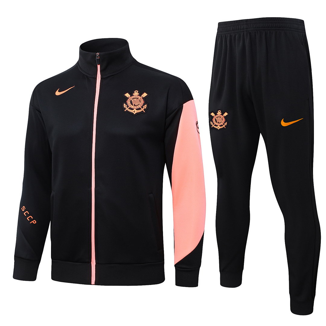 25/26 Corinthians Full-Zip Men's Training Kit Black Orange Club Badge
