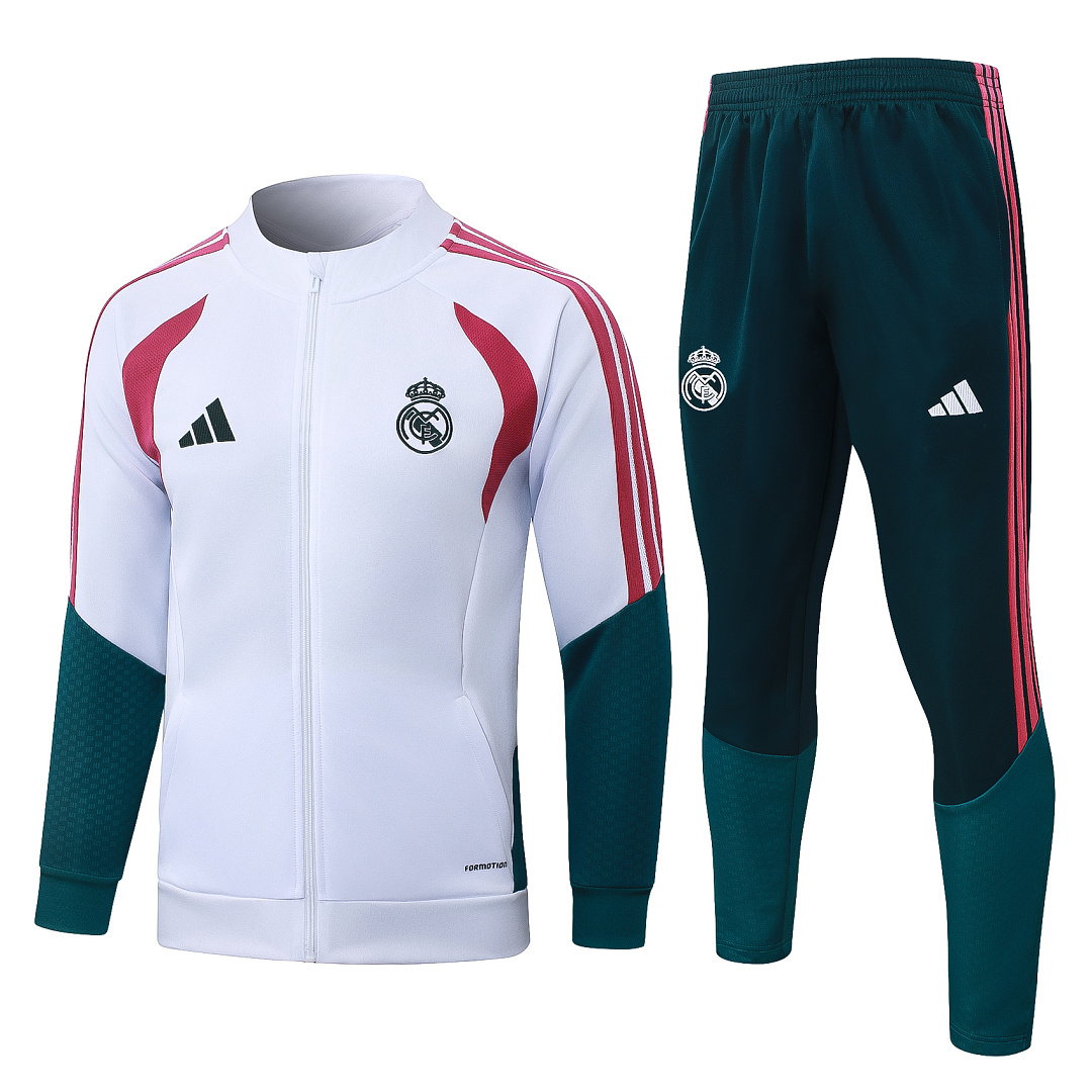 26/27 Real Madrid Full-Zip Men's Training Kit White Rose Red RealMadri