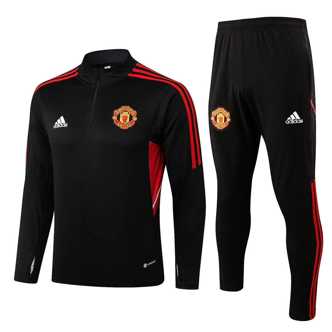 22/23 Manchester United Half-Zip Men's Training Kit Black Red Trim