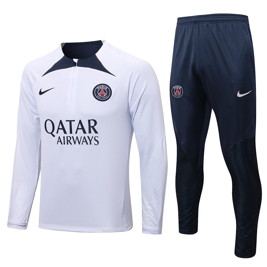22/23 PSG Half-Zip Men's Training Kit White Royal Blue Collar