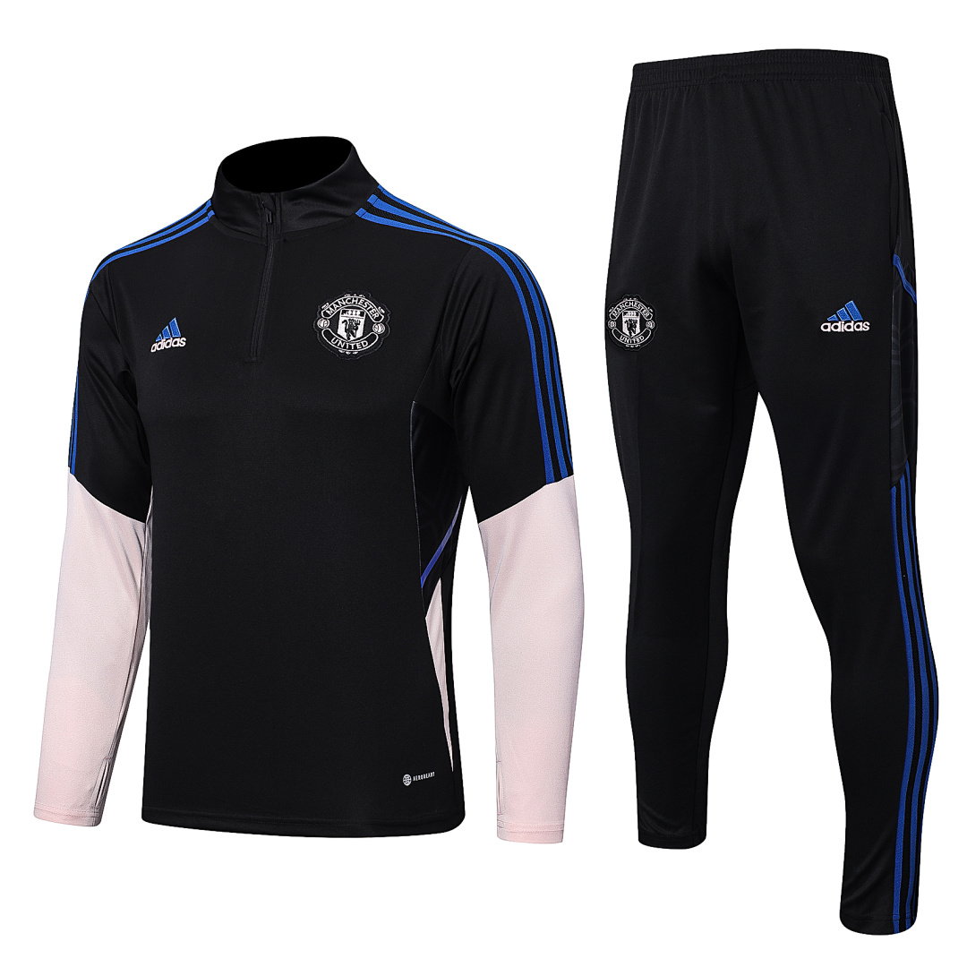 22/23 Manchester United Half-Zip Men's Training Kit Black White Sleeves