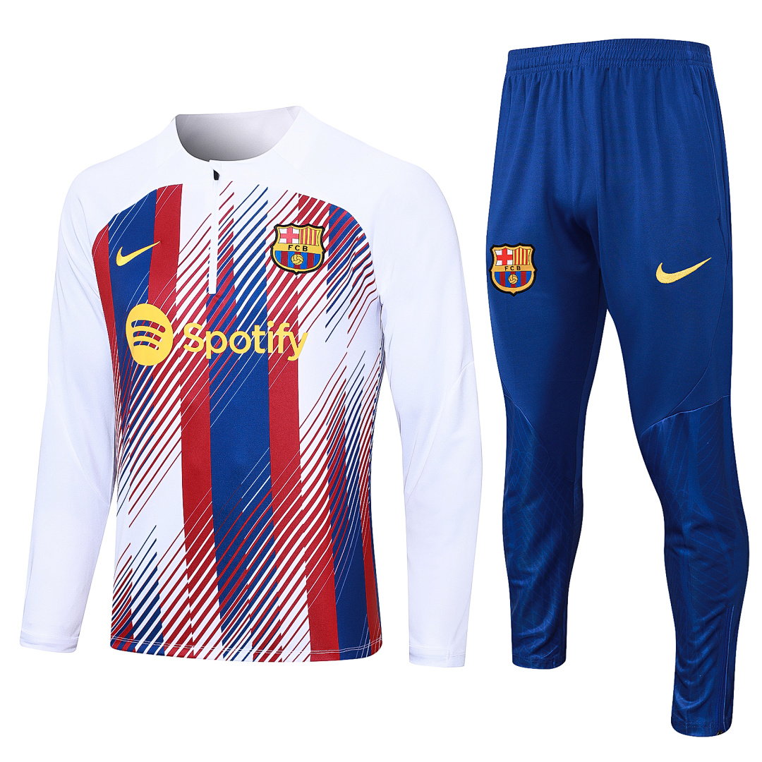 23/24 Barcelona Half-Zip Men's Training Kit White Front Print