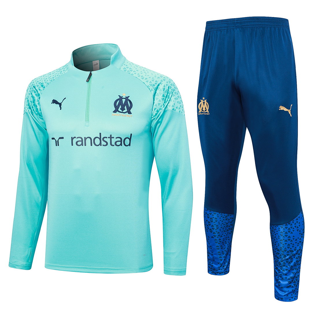23/24 Olympique de Marseille Half-Zip Men's Training Kit Aqua Blue