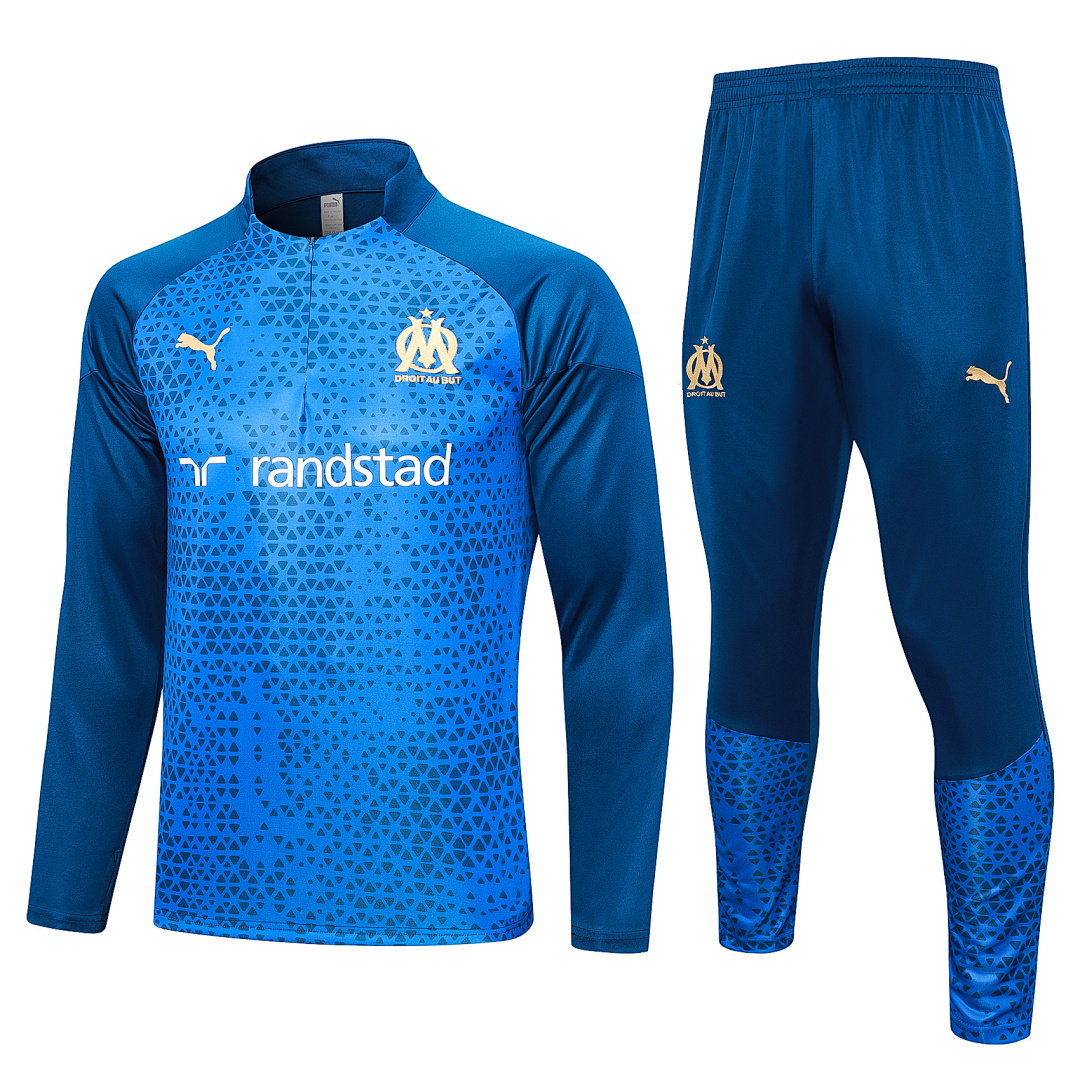 23/24 Olympique de Marseille Half-Zip Men's Training Kit Teal Front Print