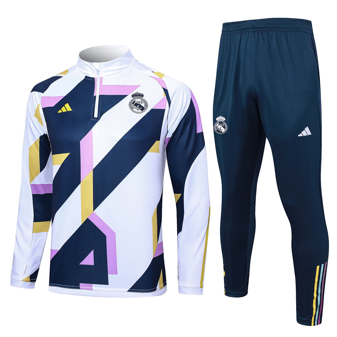 23/24 Real Madrid Half-Zip Men's Training Kit White Print