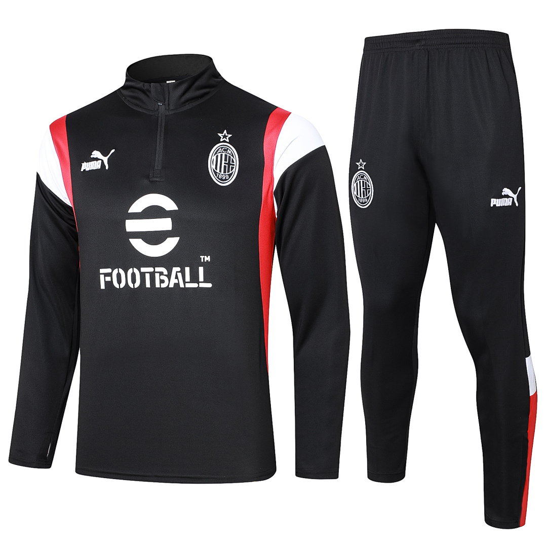 23/24 AC Milan Half-Zip Men's Training Kit Black White Club Badge