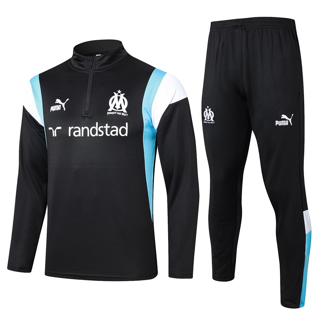 23/24 Olympique de Marseille Half-Zip Men's Training Kit Black White Club Badge