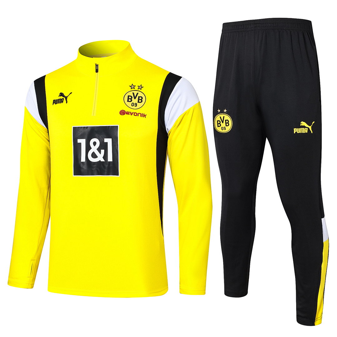 23/24 Borussia Dortmund Half-Zip Men's Training Kit Yellow Shoulder White Black