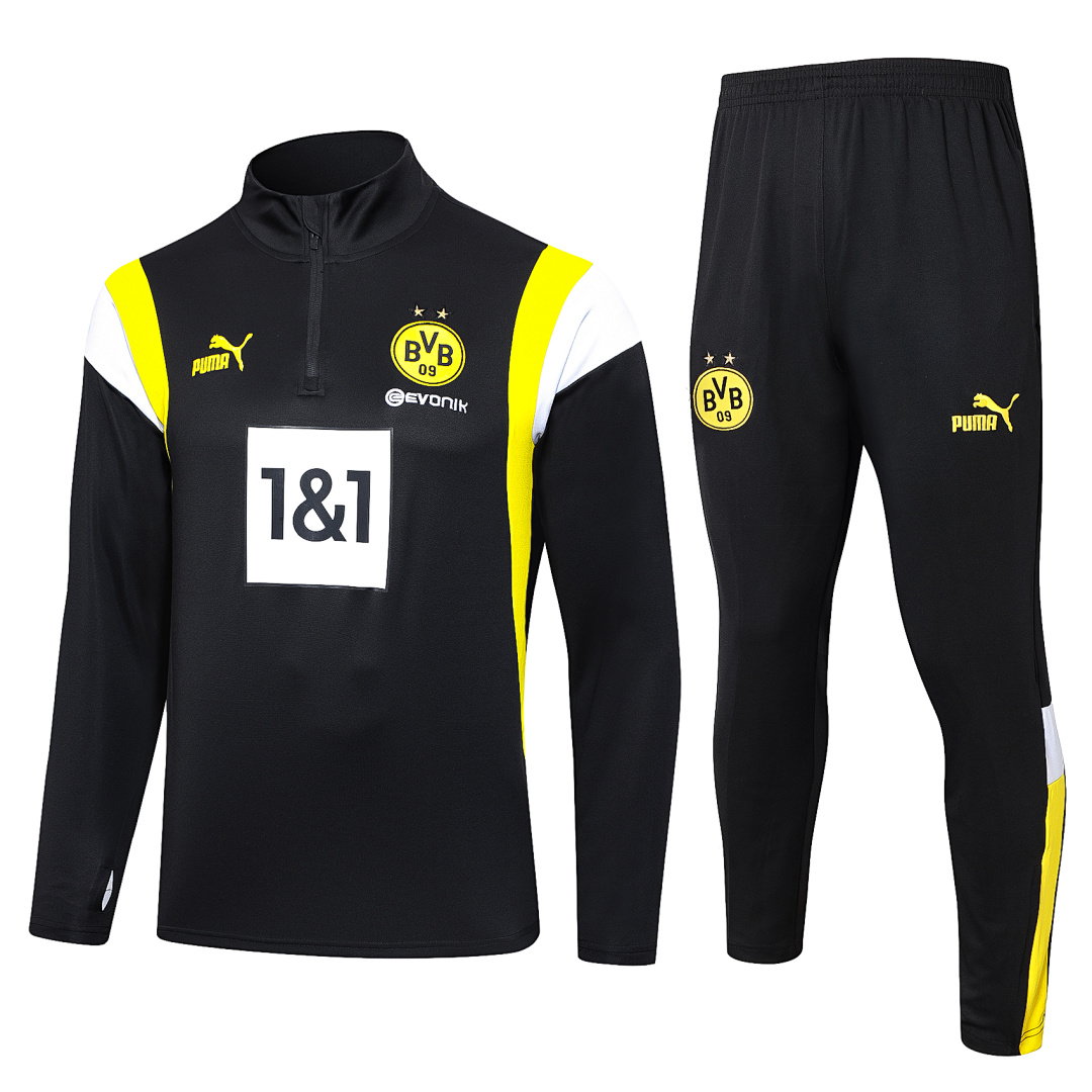 23/24 Borussia Dortmund Half-Zip Men's Training Kit Black Shoulder White Yellow